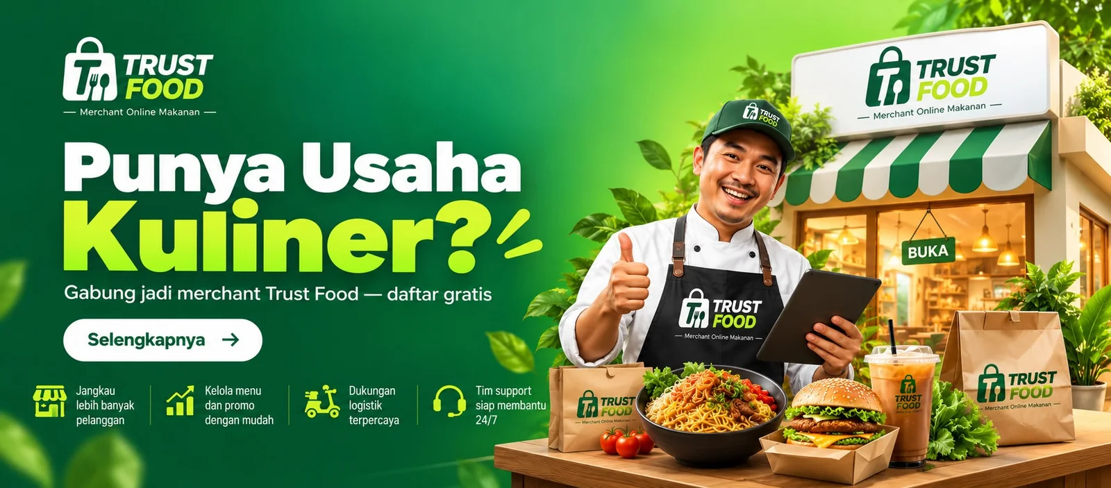 Punya usaha kuliner? Gabung jadi merchant Trust Food — daftar gratis